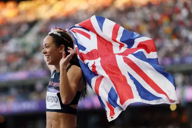 Katarina Johnson-Thompson with Union Jack flag