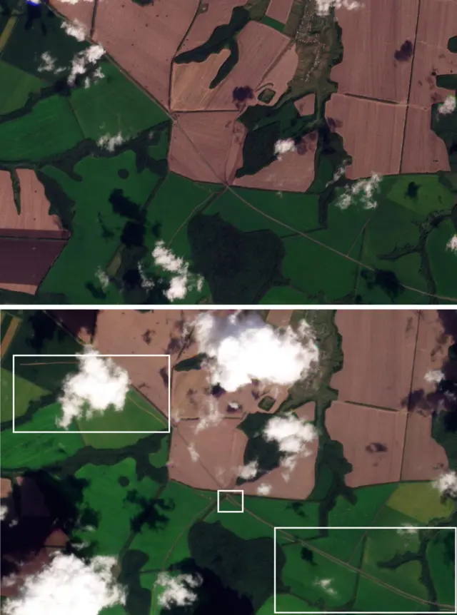 A comparison of satellite images captured on 6 August and 10 August 2024 by Planet Labs PBC