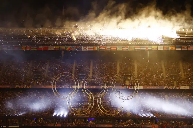 Formation and Raising of the Olympic Rings