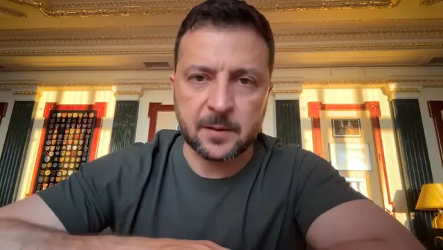 Ukrainian President Volodymyr Zelensky delivers his video address on 10 August 2024