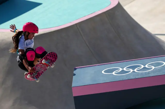 Australia's Arisa Trew competes in the women's park skateboarding final during the Paris 2024 Olympic Games at La Concorde