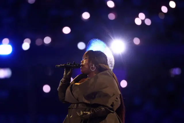 French singer Yseult performs during the closing ceremony of the Paris 2024 Olympic Games