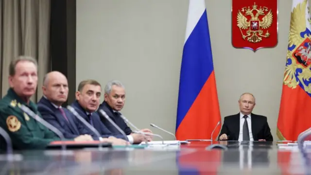 Russia's President Vladimir Putin chairs a meeting with security officials and regional governors to discuss the situation in the south of the country following an incursion of Ukrainian troops, via a video link at a residence outside Moscow, Russia August 12, 2024