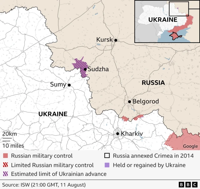 A map of Ukraine and Russia