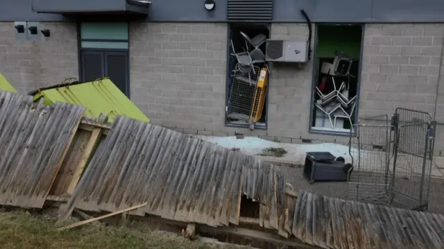 The Holiday Inn Express hotel in Rotherham with damage