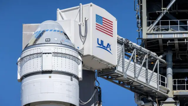 NASA Boeing Crew Flight Test mission Starliner spacecraft, on a United Launch Alliance Atlas V rocket, is docked on the Space Launch Complex-41 as part of its launch preparations in Cape Canaveral Space Force Station in Florida, USA, 31 May 2024.