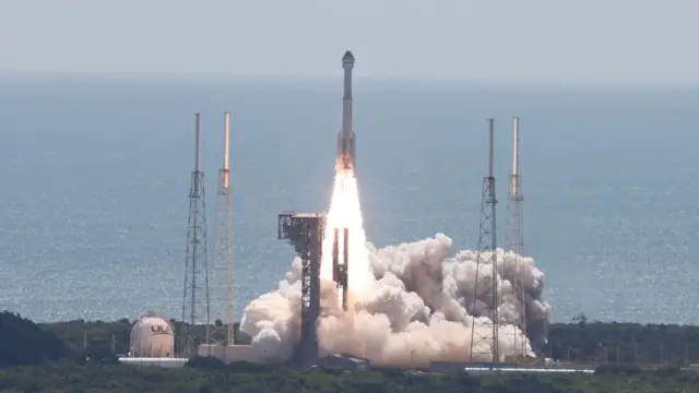 A United Launch Alliance Atlas V rocket carrying two astronauts aboard Boeing's Starliner-1 Crew Flight Test (CFT), is launched on a mission to the International Space Station, in Cape Canaveral, Florida, U.S., June 5, 2024.