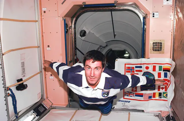 A file photo of Sergei Krikalev aboard the ISS in 1998