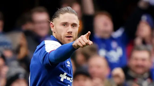 Wes Burns celebrates after scoring for Ipswich