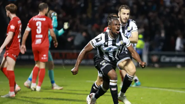 Toyosi Olusanya celebrates scoring for St Mirren against Brann