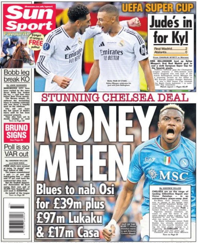 Back page of the Sun on 15 August 2024