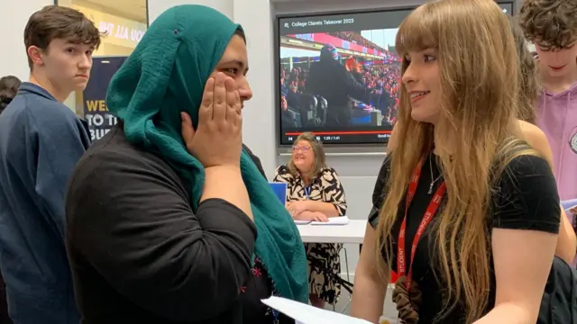 Students at Burnley College open their results