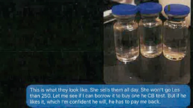 A text message allegedly sent from Eric Fleming to Matthew Perry's assistant Kenneth Iwamasa showing glass vials.