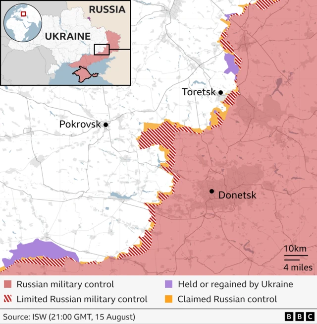 Map showing Russian military advance in eastern Ukraine