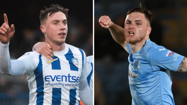 Coleraine striker Matthew Shevlin and Ballymena's Calvin McCurry