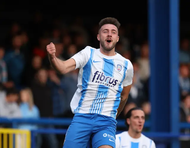 Jack Scott celebrates giving Coleraine the lead at the Showgrounds