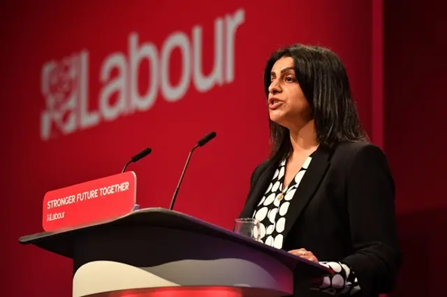 Shabana Mahmood speaking at a Labour conference