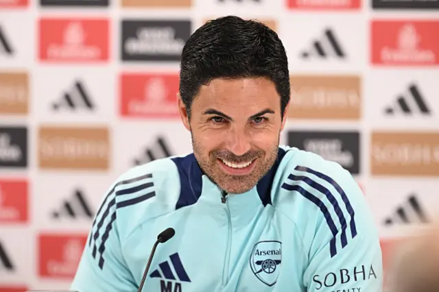 Arsenal manager Mikel Arteta attends a press confernece at Sobha Realty Training Centre