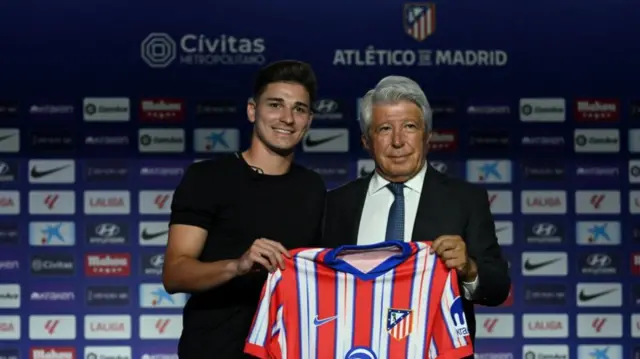 Julian Alvarez as he is unveiled by Atletico Madrid