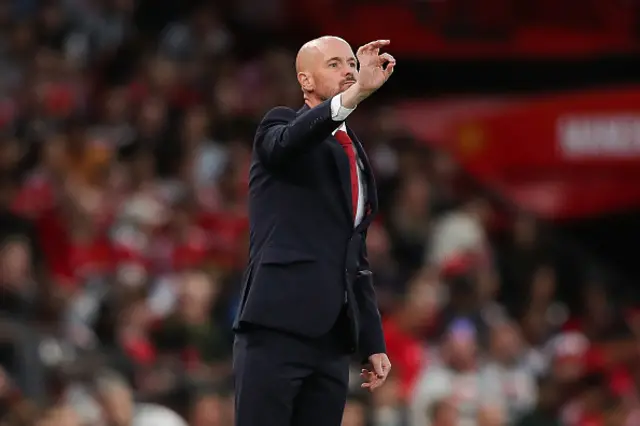 Erik ten Hag, manager of Manchester United, gestures