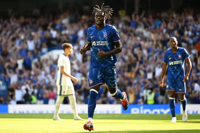 Lesley Ugochukwu celebrating after scoring for Chelsea