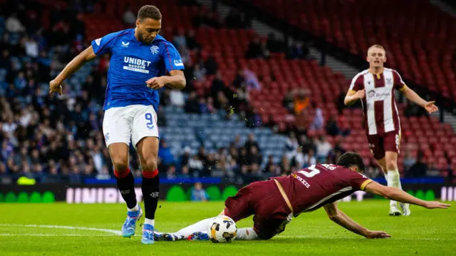 Rangers' Cyriel Dessers and St Johnstone's Jack Sanders