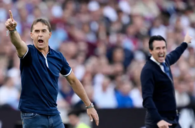 Lopetegui (front) and Emery (back) direct their teams