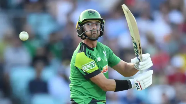 Leus du Plooy of Southern Brave watches as he is caught during The Eliminator match between Birmingham Phoenix and Southern Brave at The Kia Oval