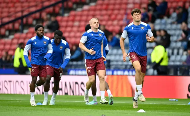 St Johnstone players warming up at Hampden