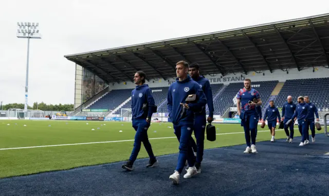 Hearts players at the Falkirk Stadium