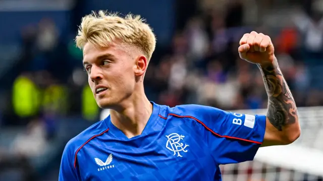 Ross McCausland celebrates after scoring for Rangers against St Johnstone