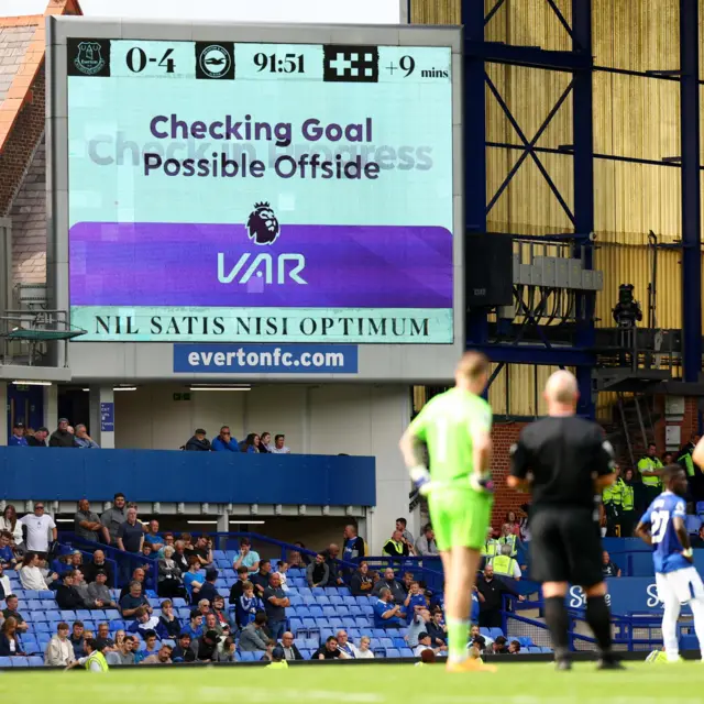 VAR board showing a check for offside