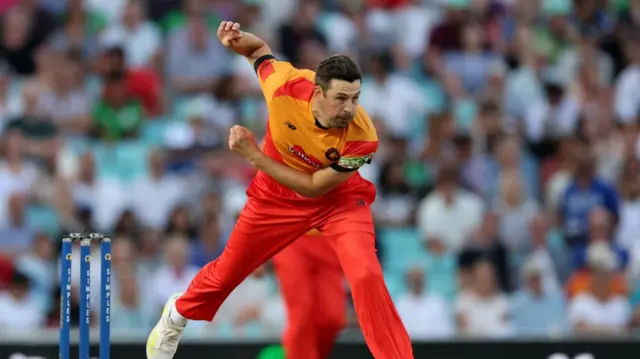 Chris Wood of Birmingham Phoenix bowls during The Hundred Eliminator match between Birmingham Phoenix Men and Southern Brave Men