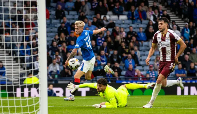 Ross McCausland scores for Rangers against St Johnstone