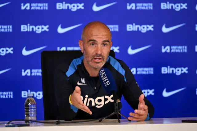 Chelsea manager Enzo Maresca addresses the media during a press conference