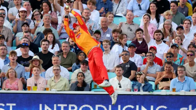 Jacob Bethell of Birmingham Phoenix catches James Coles of Southern Brave during The Hundred Eliminator match between Birmingham Phoenix Men and Southern Brave Men