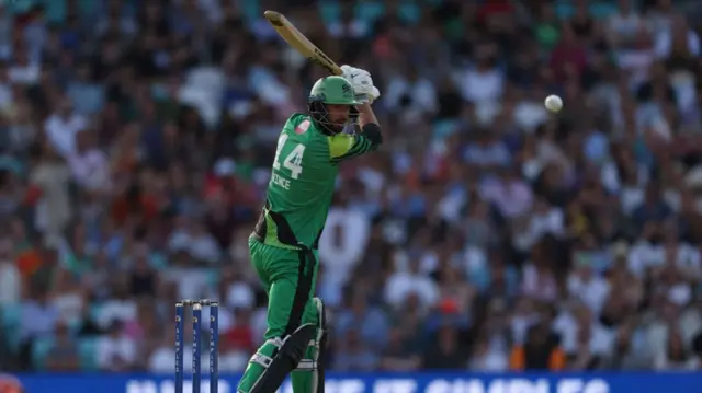 James Vince of Southern Brave bat during The Hundred Eliminator match between Birmingham Phoenix Men and Southern Brave Men at The Kia Oval