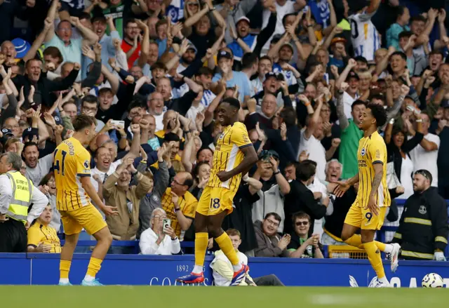 Welbeck celebrates scoring Brighton's second goal