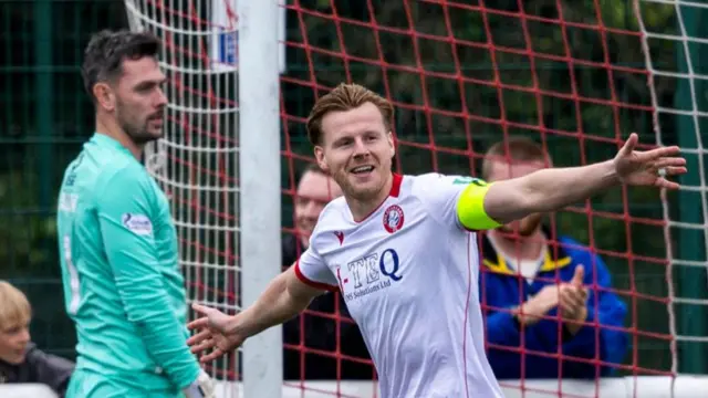 The Spartans' Blair Henderson scores to make it 1-0 during a Premier Sports Cup last sixteen match between The Spartans and Ross County at Ainslie Park, on August 17, 2024, in Edinburgh, Scotland. (Photo by Mark Scates / SNS Group)