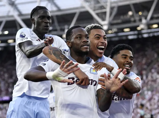 Jhon Duran celebrates scoring the winner for Villa