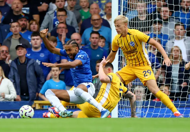 Calvert lewin tgoes down in the box