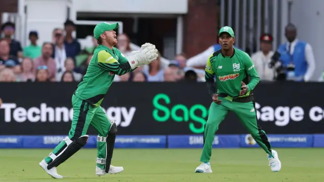 Southern Brave's Alex Davies (left) catches out Oval Invincibles' Jordan Cox