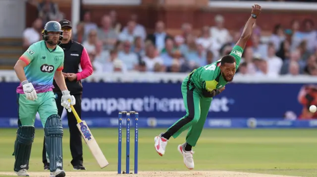 Southern Brave's Chris Jordan bowling during The Hundred Men's Final