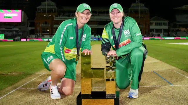 Detailed view of the trophy ahead of The Hundred Final between Oval Invincibles Women and Southern Brave Women at Lord's Cricket Ground on September 03, 2022