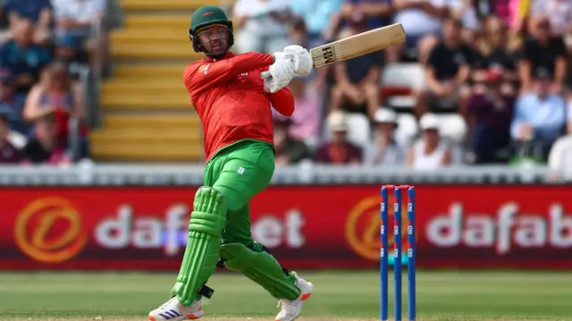 Ian Holland finds his first boundary as Leicestershire reply