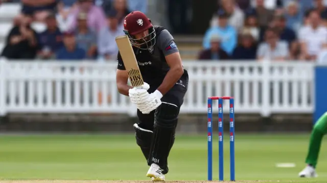 Andy Umeed nudges on the leg side at Taunton