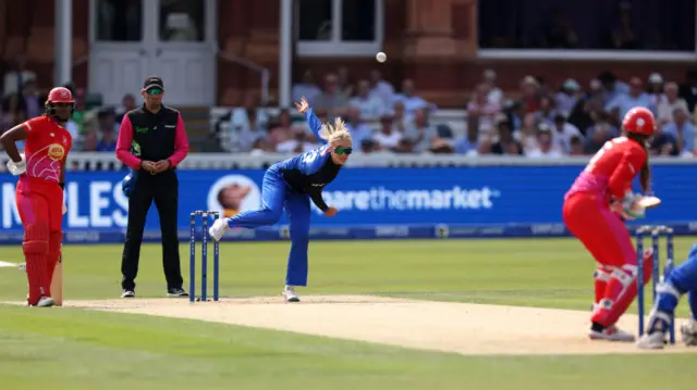 London Spirit's Sarah Glenn bowling during The Hundred Women's Final at Lord's