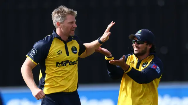 Glamorgan's Timm van der Gugten takes his second Bears wicket