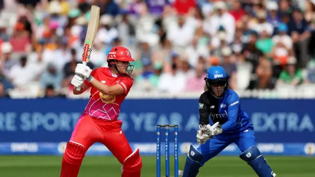 Jess Jonassen of Welsh Fire batting during The Hundred Final match between Welsh Fire Women and London Spirit Women at Lord's Cricket Ground