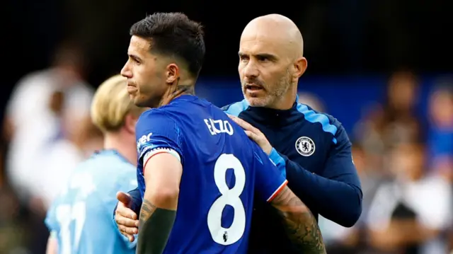 Chelsea captain Enzo Fernandez with Chelsea manager Enzo Maresca